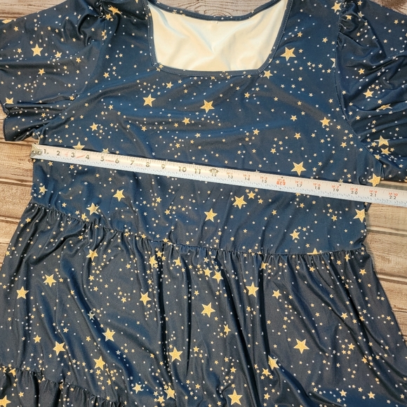 Navy Blue Tiered Dress With Gold Star Pattern Size 1X - Picture 7 of 7